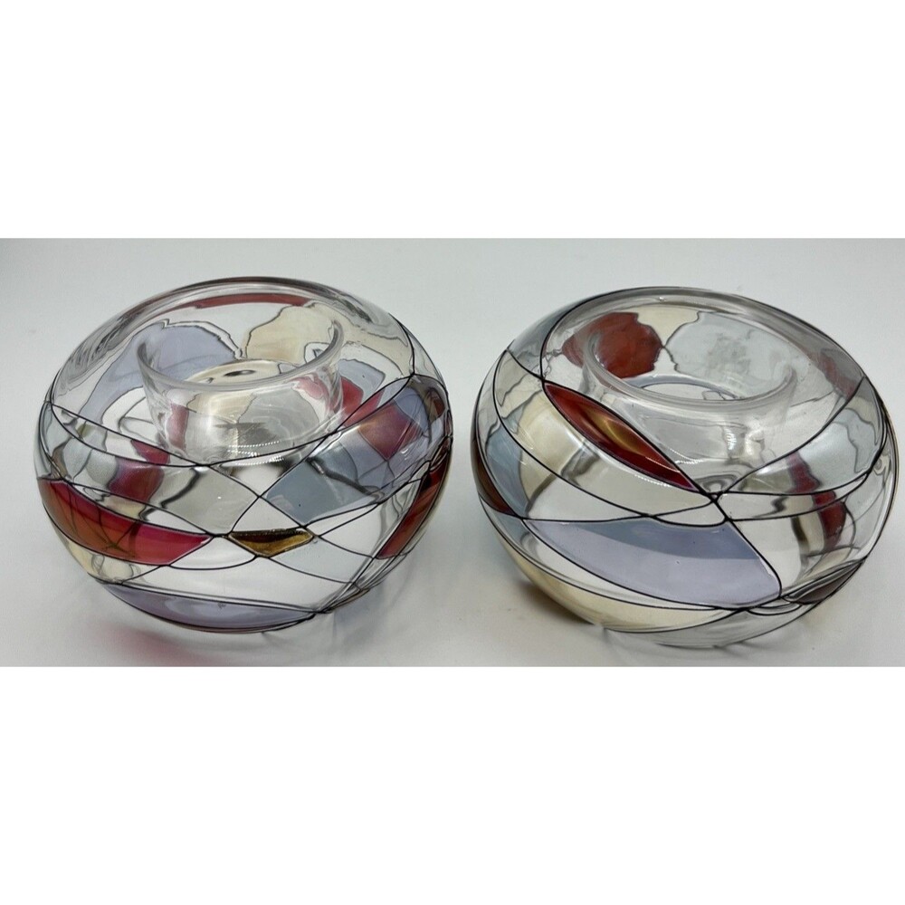 VNTG set of 2 PartyLite Mosiac Stained Glass Bubble Tea candle Light Holders